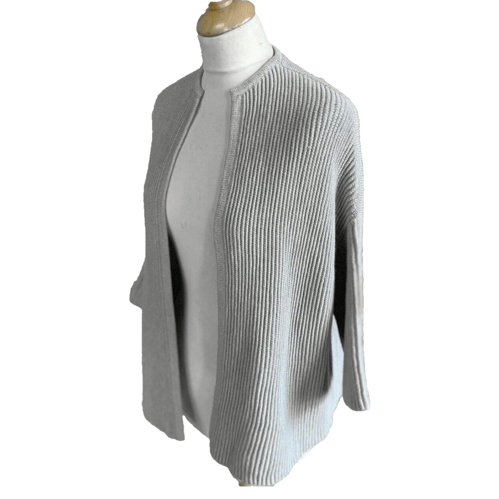 A8 NEW JIGSAW Edge to Edge Ribbed Knit Grey Pure Wool Open Front Cardigan Sz XS